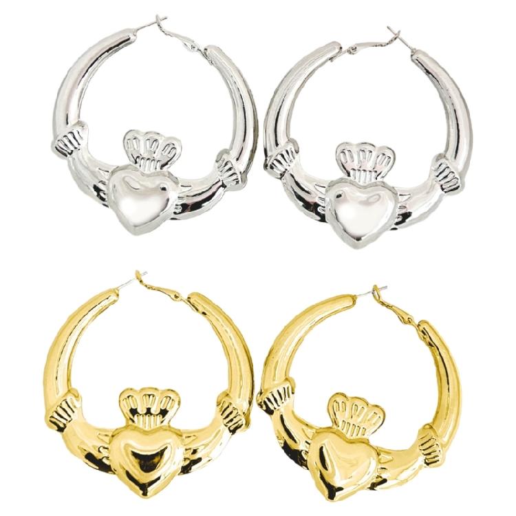 Elegant Heart And Crown Hoop Earrings For Women Unique Statement Jewelry Suitable For Valentine Day Gifting
