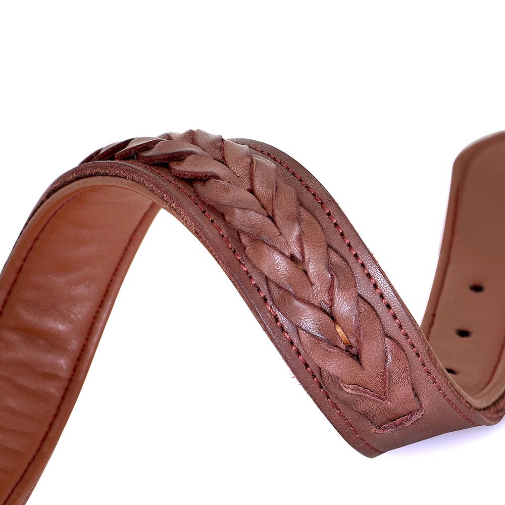 Cow Leather Dog Collar Leash Genuine Leather Big Dog Collars Lead Braided Pet Collars For Medium Large Dogs German Shepherd