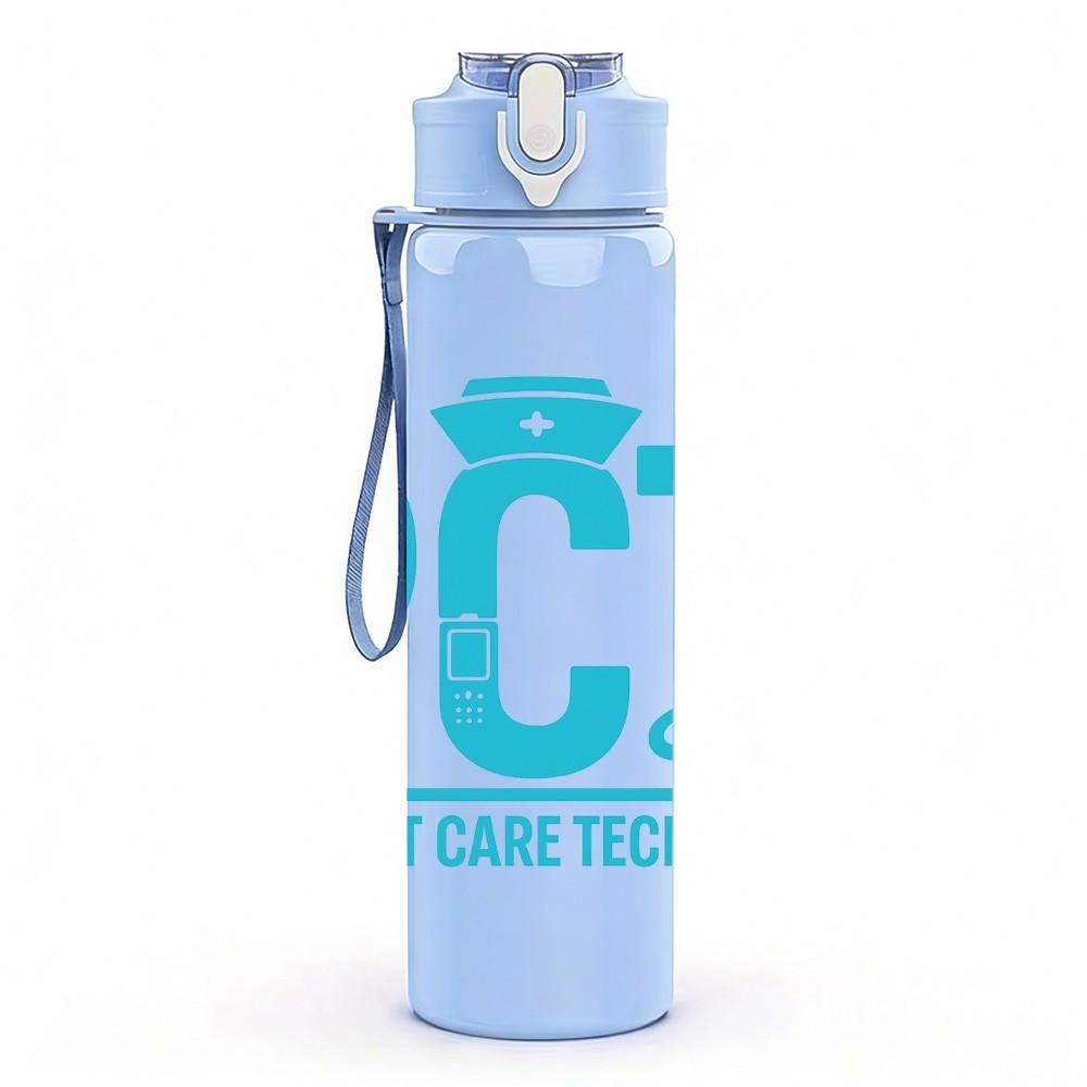 1PC PCT Patient Care Technician Blue 750ml Color Plastic Sports Water Bottle Leakproof Flip Straw Lid Suitable for Sports Office Home Use