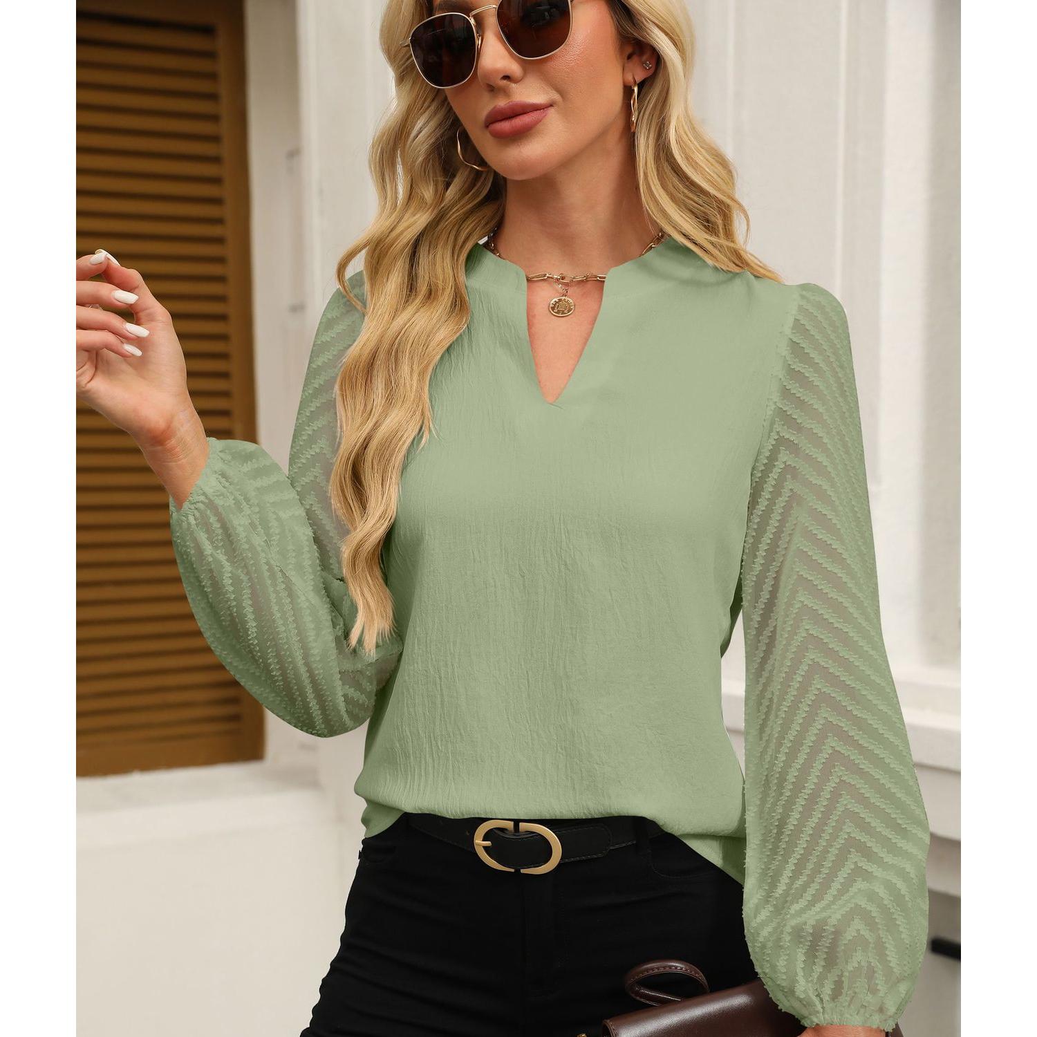 

Женская футболка, нижняя рубашка, весна-лето, новая однотонная рубашка с V-образным вырезом, кружевной шифоновый топ XXL зелёный