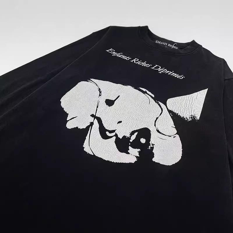ERD Mens Long Sleeve T Shirt Vintage American Style Graphic Print Casual Loose Fit Cotton Tee Youth