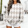 Women's Casual Fashion Diamond Print Crew Neck Sweatshirt