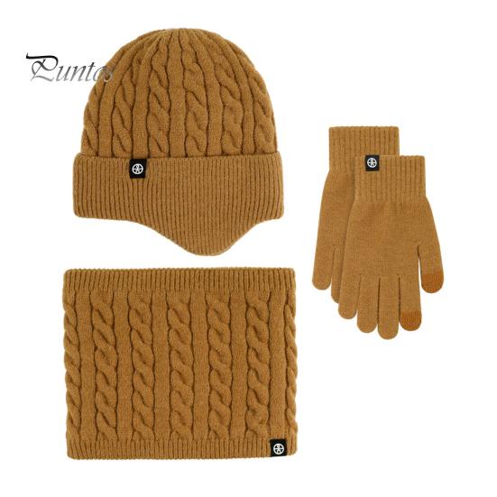 

3 шт./комплект для женщин среднего возраста, зимняя шапка, шарф, перчатки, комплект, толстая трикотажная шапка для защиты ушей, перчатки, эластичная ветрозащитная зимняя шапка-купол для езды на велосипеде темные хаки