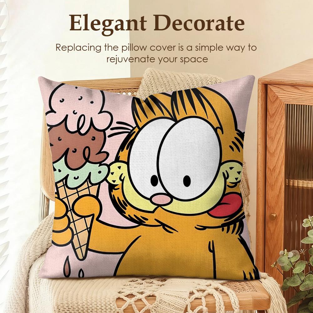 Cartoon GGarfield Cat Cushion Cover Natural Linen Organic Fabric DoubleSided Printing Sofa Home Decor Gift Pillow Case