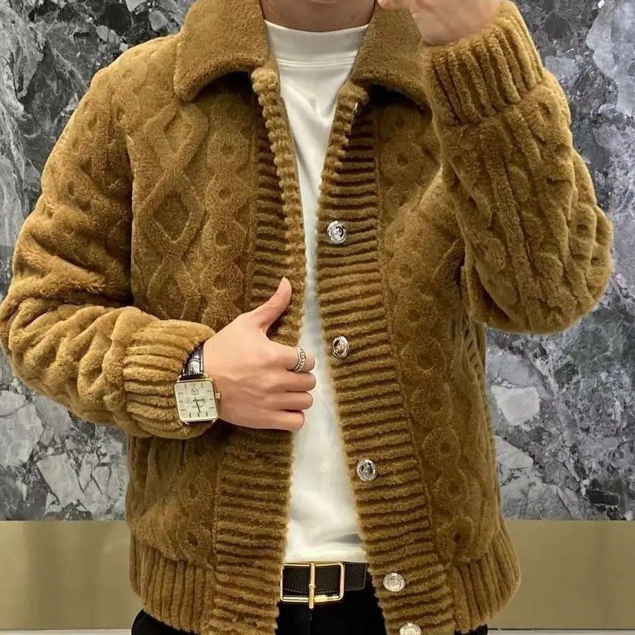 

Мужская трикотажная одежда больших размеров, зимняя трикотажная короткая куртка, теплая утолщенная винтажная верхняя часть XXXL