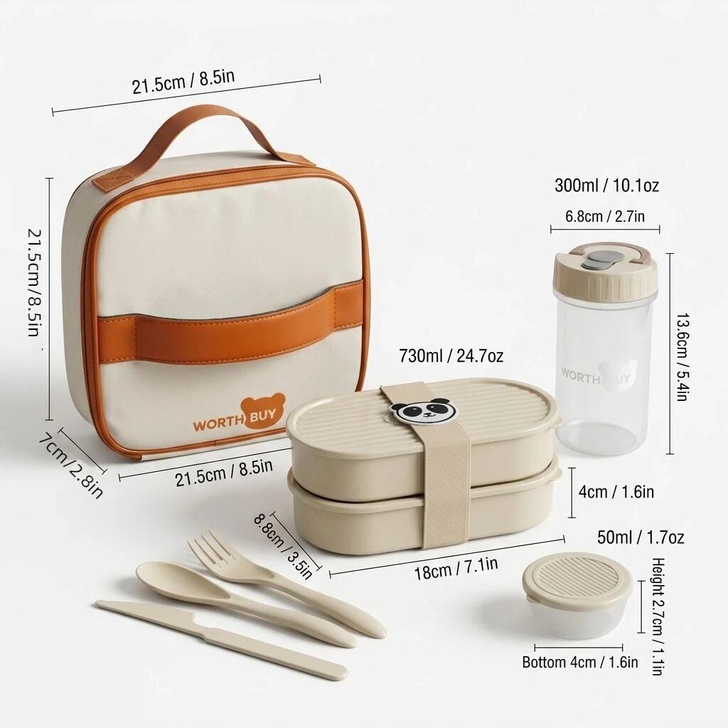 2Pcs/Set Plastic Fruit Salad Food Container With Cute Strap Portable Oval Bento Box For Kids Students Microwaveable Lunch Box