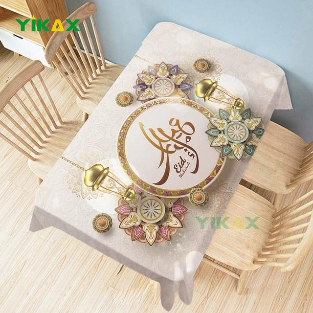 Eid Mubarak Restaurant Decoration Tablecloth Ramadan Decoration Tapestry Flower Islamic Art Rectangular Waterproof Tablecloth