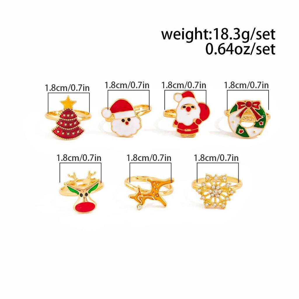 SHIXIN 7Pcs/Set Rhinestones Snowflake Christmas Tree Santa Claus Rings Women Cute Adjustable Knuckle Rings New Year Jewelry 2026