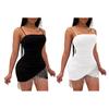 Kadın Elbise Backless Kolsuz Sıska Dekolte Düz Renk Spagetti Kayışı Elastik Sıkı Bel Püskül Strappy Elbise Yaz Kulübü Parti Mini Elbise