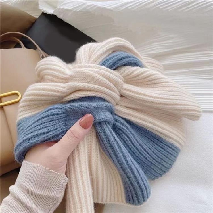 Stylish Ladies' Knitted Scarf Crossed Designs Neck Warmer Cosy Solid Color Blocking Scarf for Autumn and Winter Comfort
