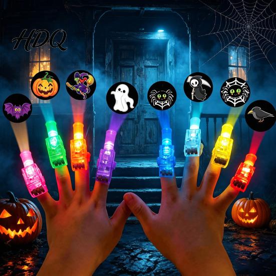 Trick or Treat Goodie Bag Fillers Halloween Finger Projector Lights LED Spooky Projection Rings with Pumpkin Ghost Bat Portable Light-up Novelties