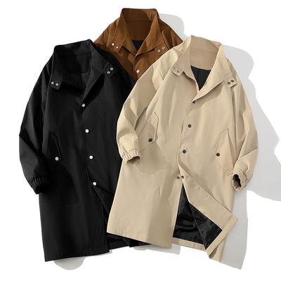 Spring and Autumn Windbreak Men's Mid To Long Coat Men's Jacket Solid Color Single Breasted Lapel Out Fashion Casual Men's Wear
