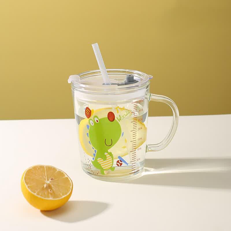 Children s Glass Milk Cup with Handle and Scale