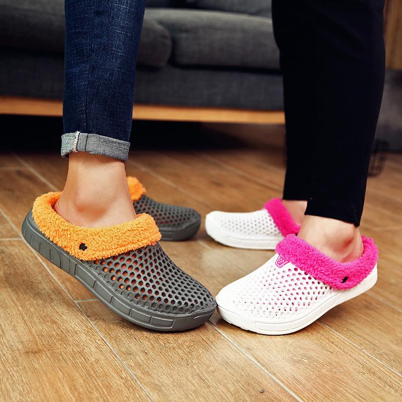 2021 fleece bag and cotton slippers manufacturer winter warm hole cotton drag couple cotton slippers