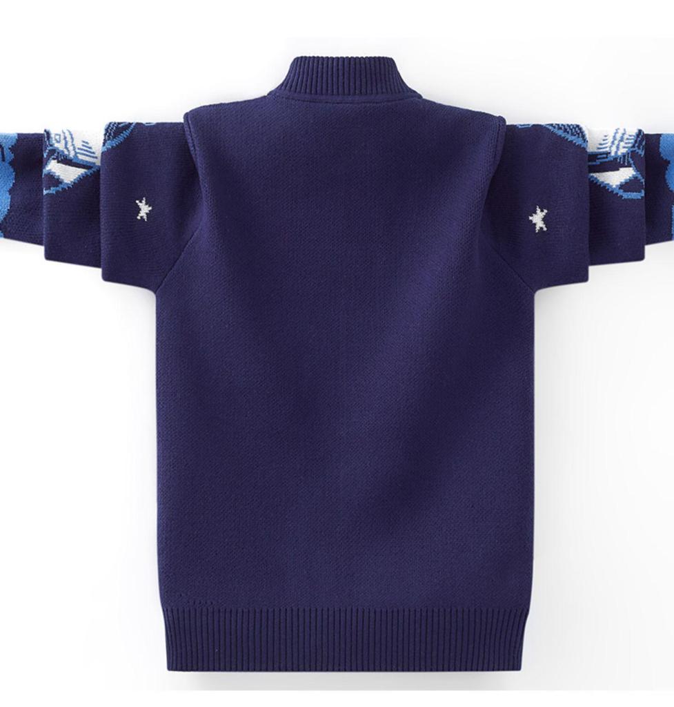 Boys' & Girls' Zip-Up Baseball Jacket, Fleece-Lined Knitted Cardigan for Kids, Spring/Autumn Style