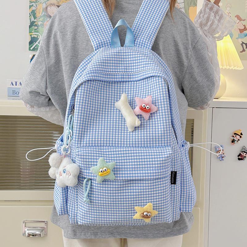 New Summer Fresh Checked Primary School Student Schoolbag Cute Backpack for Junior High School Students