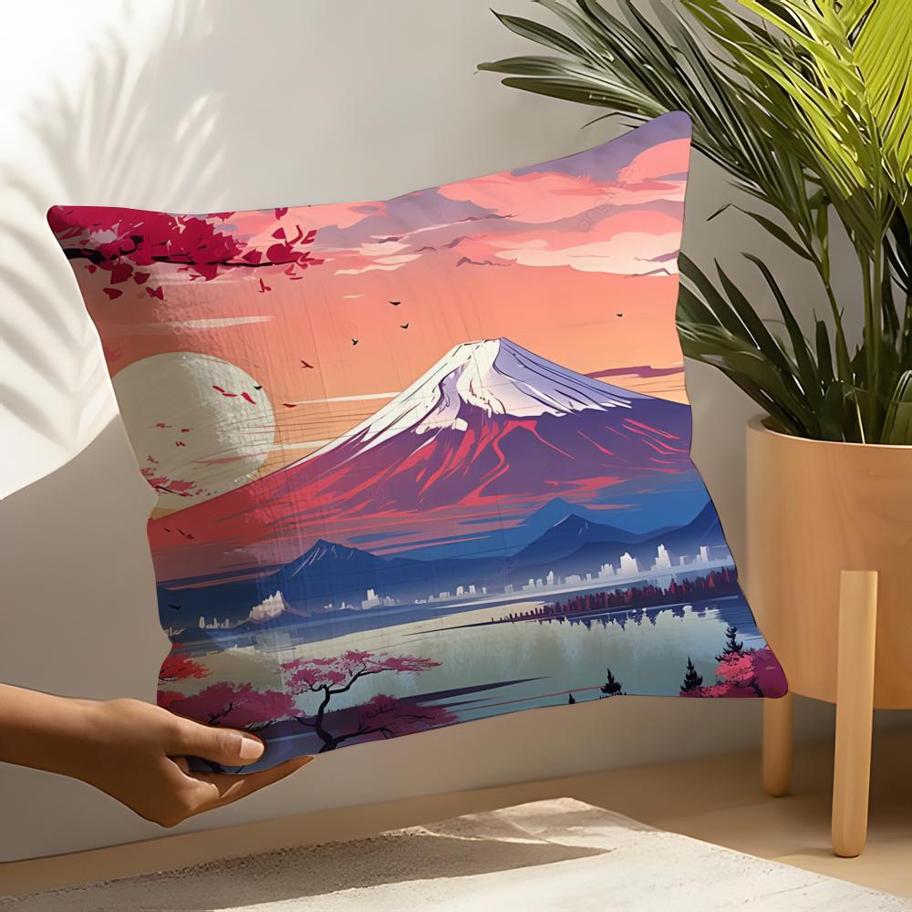 Retro Japanese Pagoda Landscape 4 Pillow Case Linen Cushion Covers For Decorative Sofa Home Pillows Case Car Chair Pillows Cases