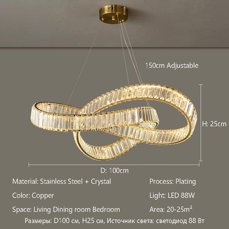 Modern Luxury Gold LED Crystal Chandelier Irregular Ring Lustre Ceiling Pendant Light Living Dining Room Bedroom Decor Ligjting