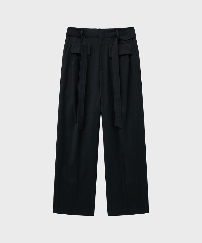 NOIRER Six-Pocket Wide Slacks (Black Herringbone)