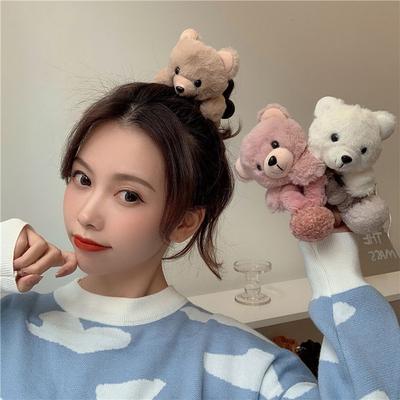 Hair Ball Large Bear Plush Scrunchies Women Hair Side Clips Korean Hair Rope Ponytail Holder
