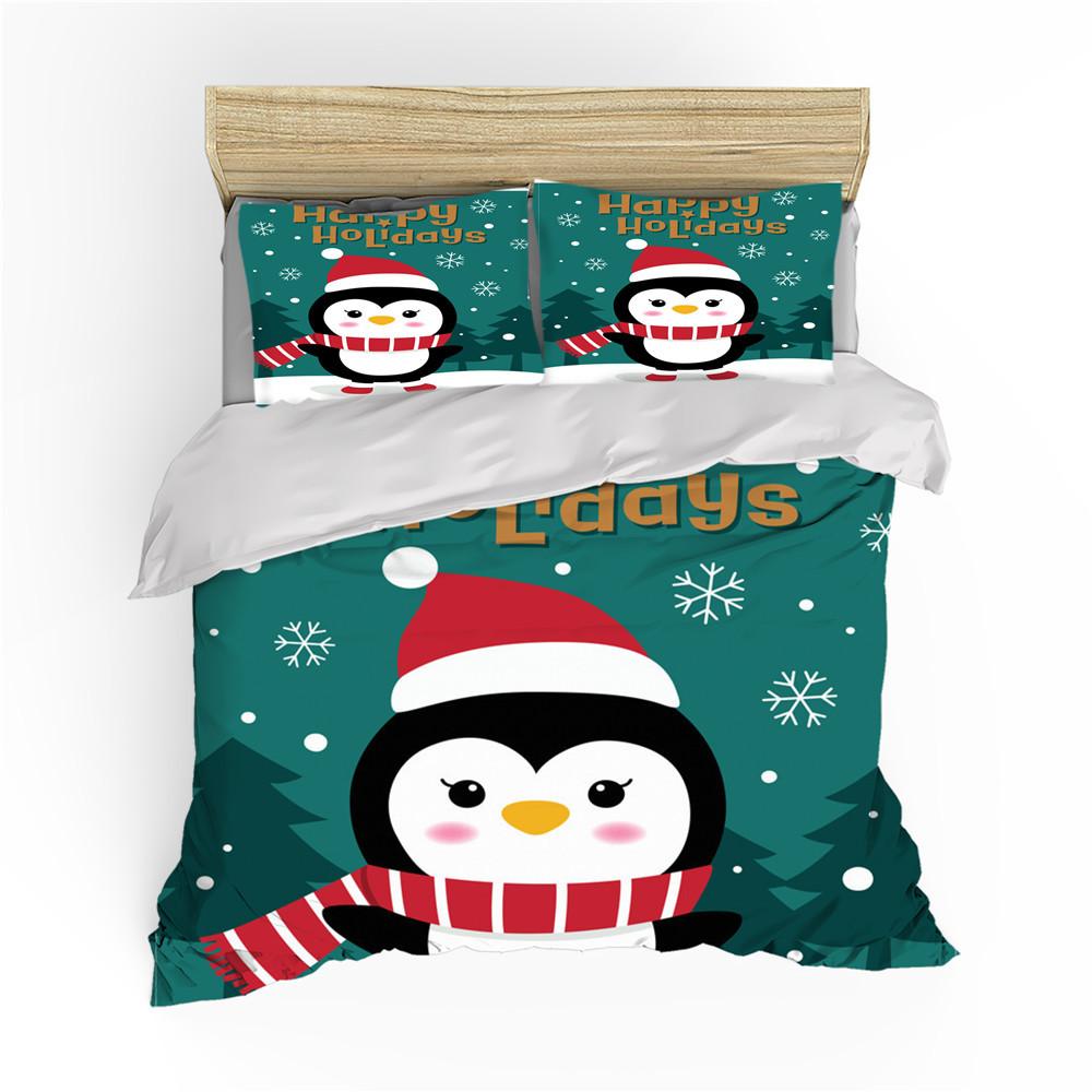 Penguin King Queen Duvet Cover Lovely Black White Antarctic Animals Bedding Set For Kids Wildlife 2/3pcs Polyester Quilt Cover