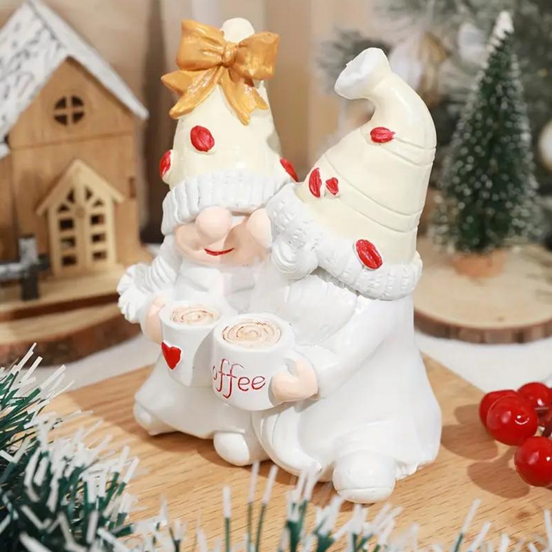 Gnome Couple Statue Coffee Gnome Table Ornament Collectible Figurine Resin Art Sculpture For Indoor Outdoor Home Decoration