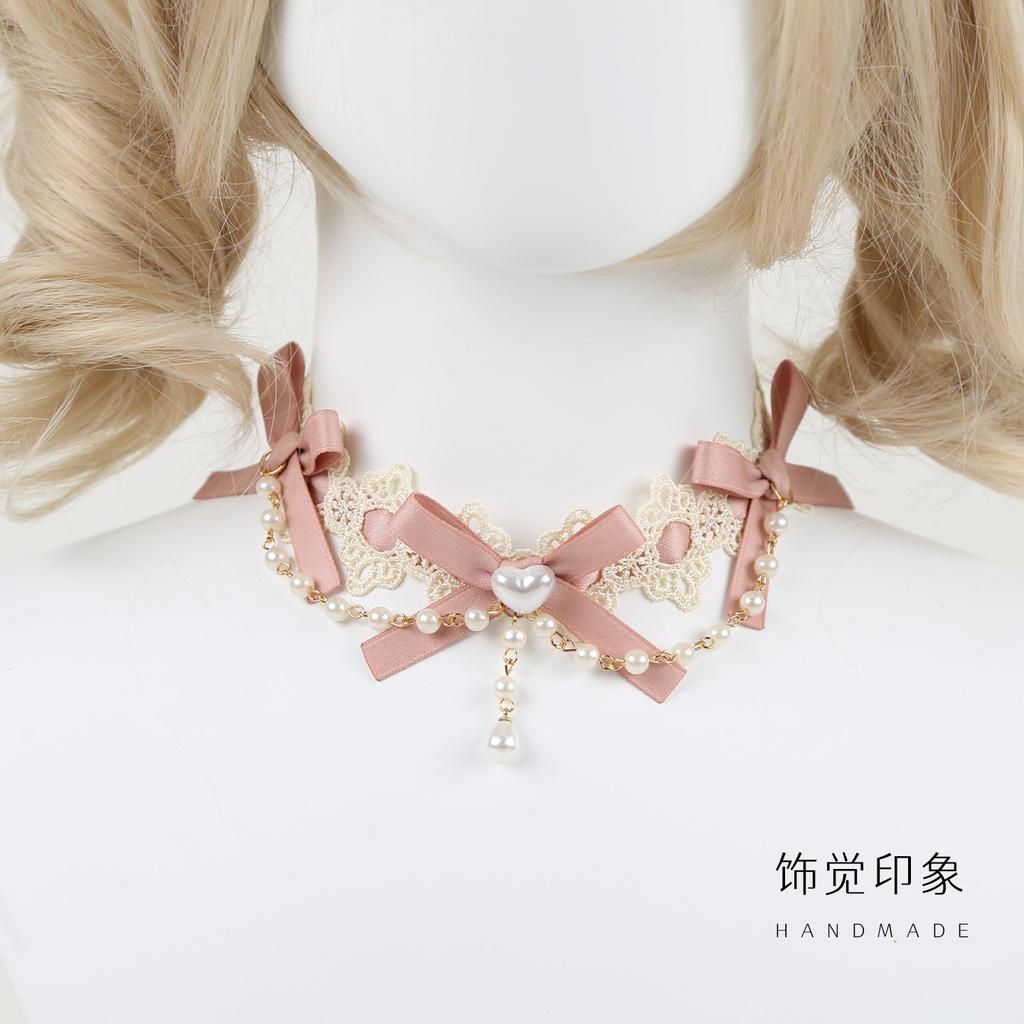 Pink Lolita Ballet Hair Accessories Original Handmade Top Hat Hairpin Necklace Hand Sleeves