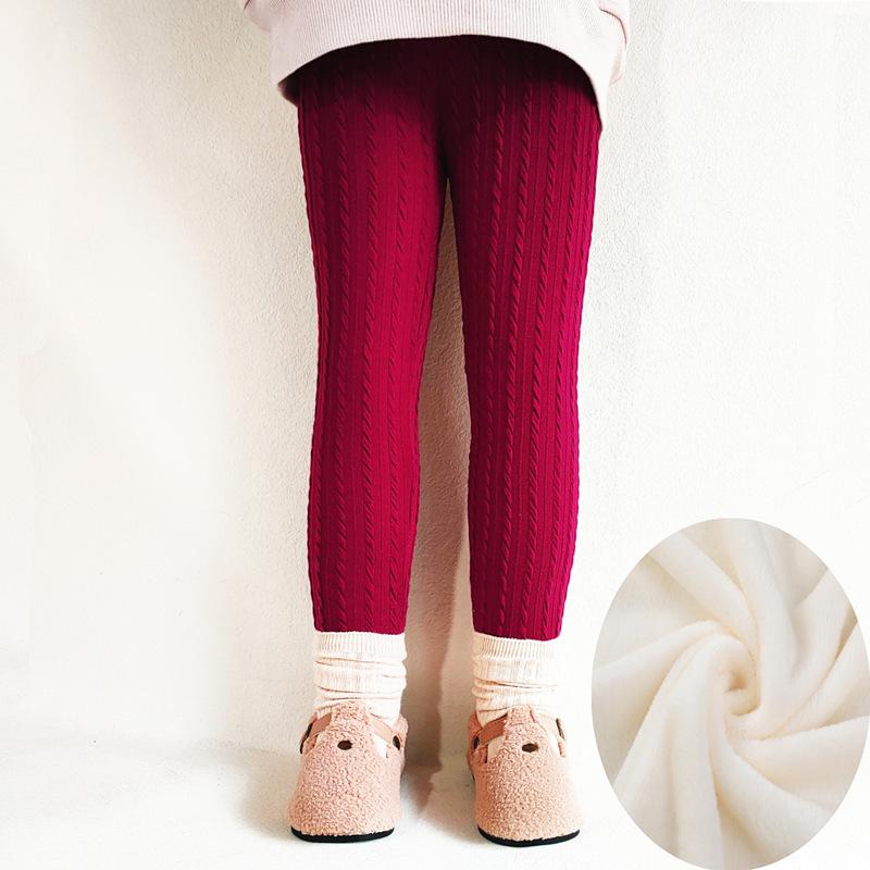 Girls' Autumn and Winter Comfortable Solid Color Bottom Pants Thickened Slim Warm Pants