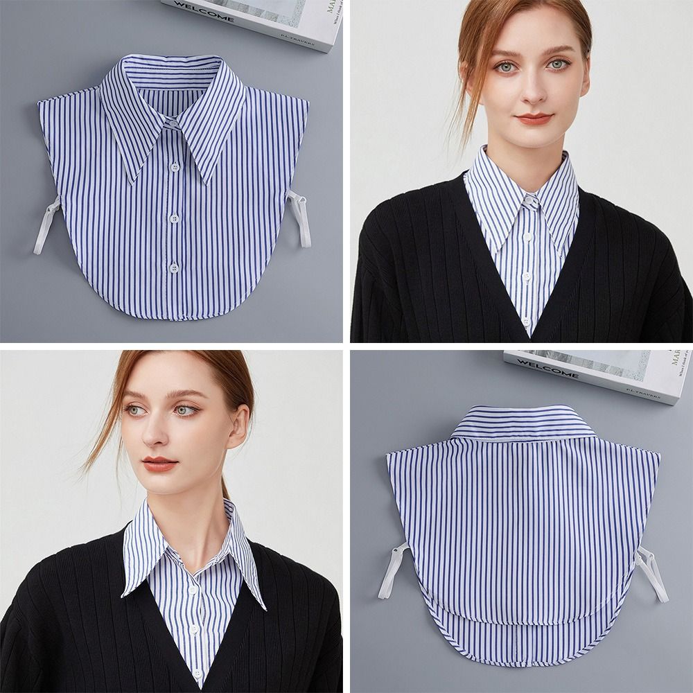 Stripes False Collar Detachable Lapel Half Shirt New Fake Collar  Women Girls