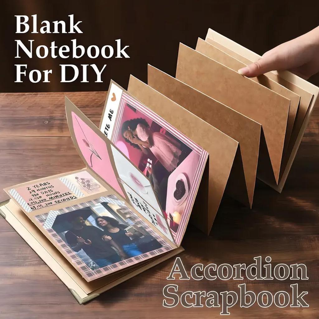 Mini Leather Paper Photo Album With Accordion Design 34 Foldable Pages And Elastic Tie For Secure Photo Storage