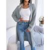 Solid Color Knitted Cardigan Women's Long Sleeved Sweater Jacket Thick Warm Knitted Long Coat with Flip Collar Autumn and Winte