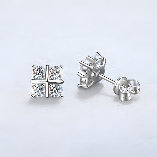 1 Pair Stud Earrings Four-Leaf Clover Design Micro-Setting High Clarity Cubic Zirconia Sparkling Earrings