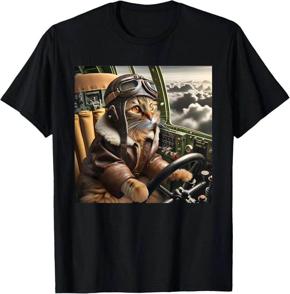 Vintage Cat Pilot - Cat pilots a cool fighter plane T-Shirt 4XL