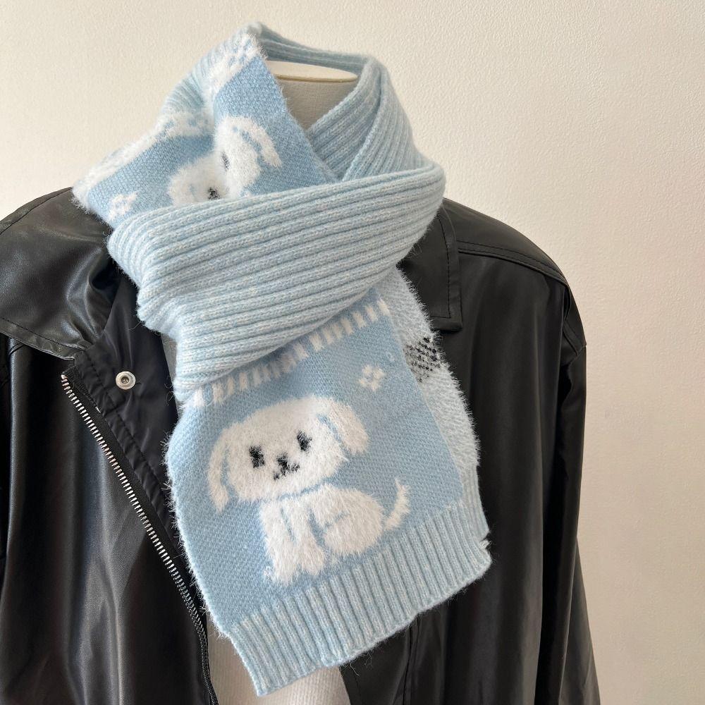 Sweet Cool Cartoon Cat Knitted Scarf Fluffy Cold Protection Puppy Cycling Neckerchief Cusual Japanese Style Winter Wool Scarf