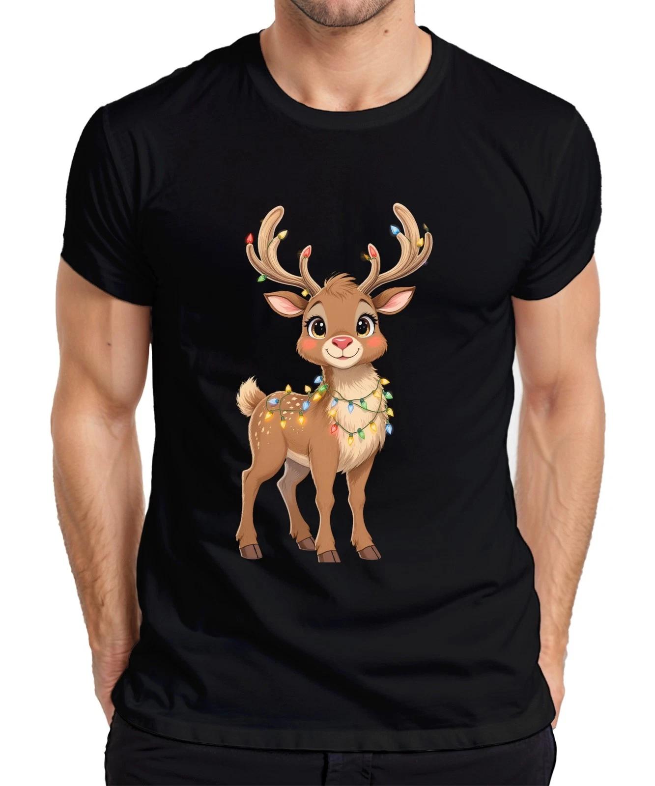 Weihnachtsrentier Lichterkette niedlich Cartoon Kinder Geschenk Herren T-Shirt S