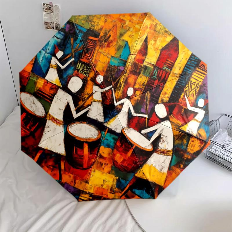 Retro Art  pattern, automatic folding umbrella, portable and foldable design, 8 ribs, a Christmas or birthday gift.