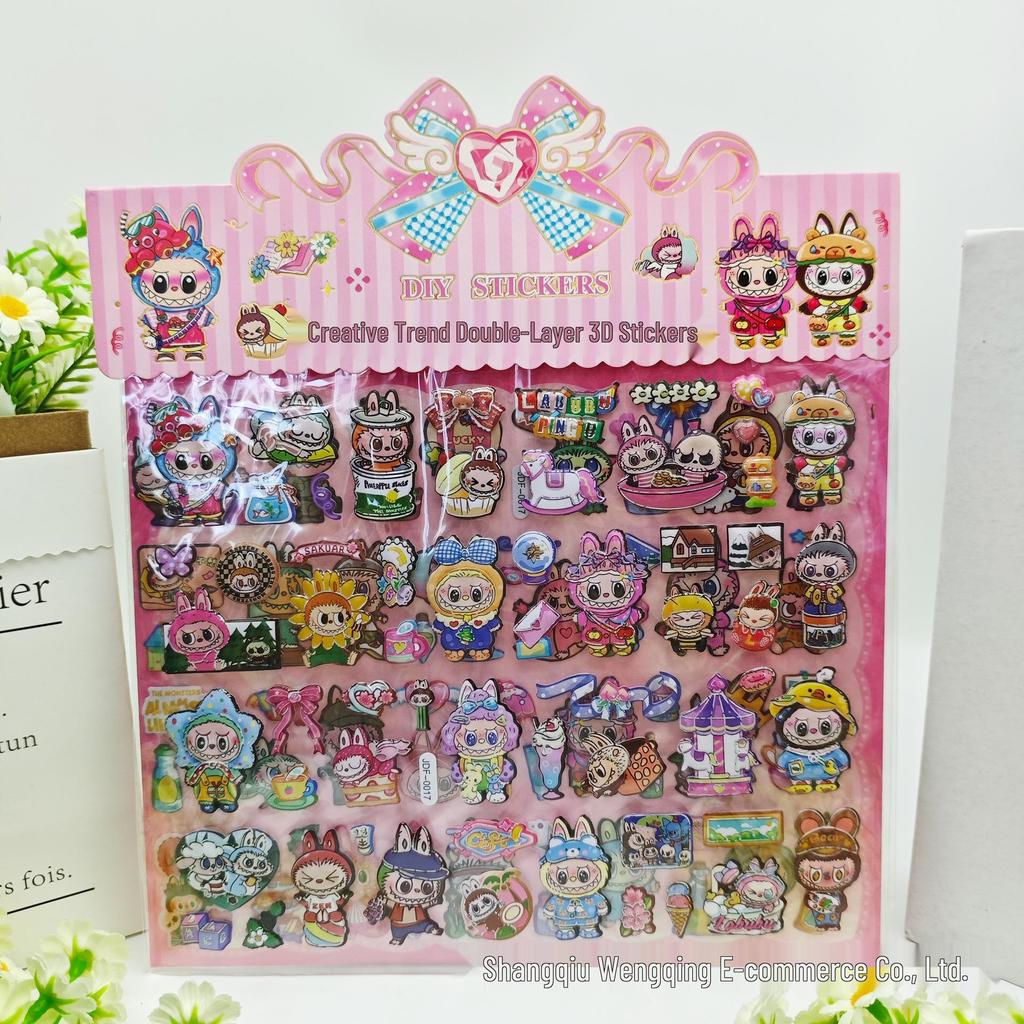 Labubu 3D Cartoon Double-Layer Bubble Stickers: Fun Foam Stickers for Kids' Rewards