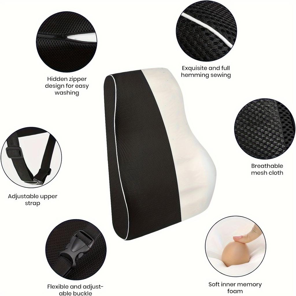 Ergonomic Lumbar Support Pillow for Office Chair & Car - Adjustable Straps with Breathable Mesh Cover, for Desk, Recliner