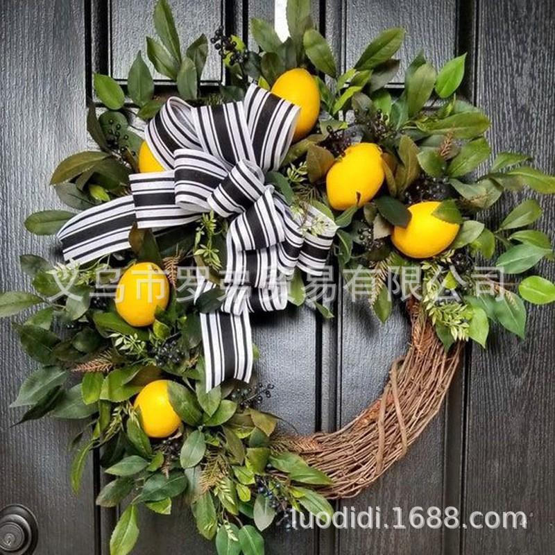 Artificial Lemon Peony Wreath Wall Hanging Decor Door Home Festival Party Decoration