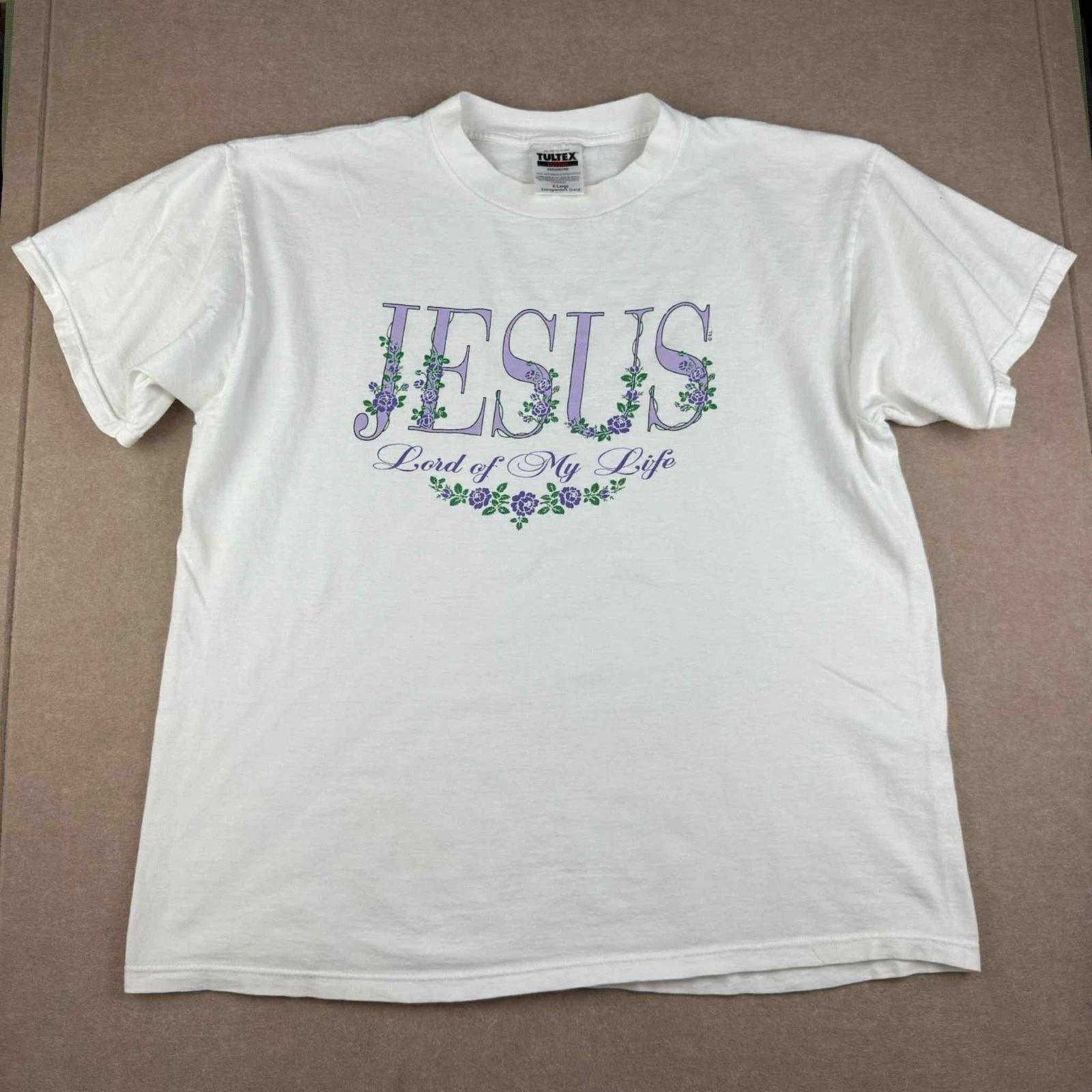 Y2K Tultex T-Shirt Men XL White Lord of My Life Christian Jesus Graphic Tee USA M