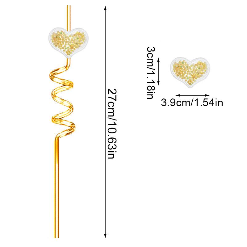 26cm Glitter Love Heart Straw Plastic Helical Drinking Tube Reusable Eco Straws Birthday Wedding Party Beverage Decoration