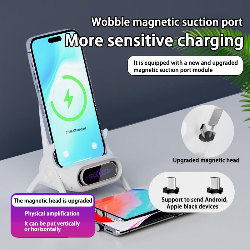 Magnetic Wireless Charger Stand, Type-C Desk Dock with Speaker Amplifier, Auto Sensing Fast Charging for Phone Tablet