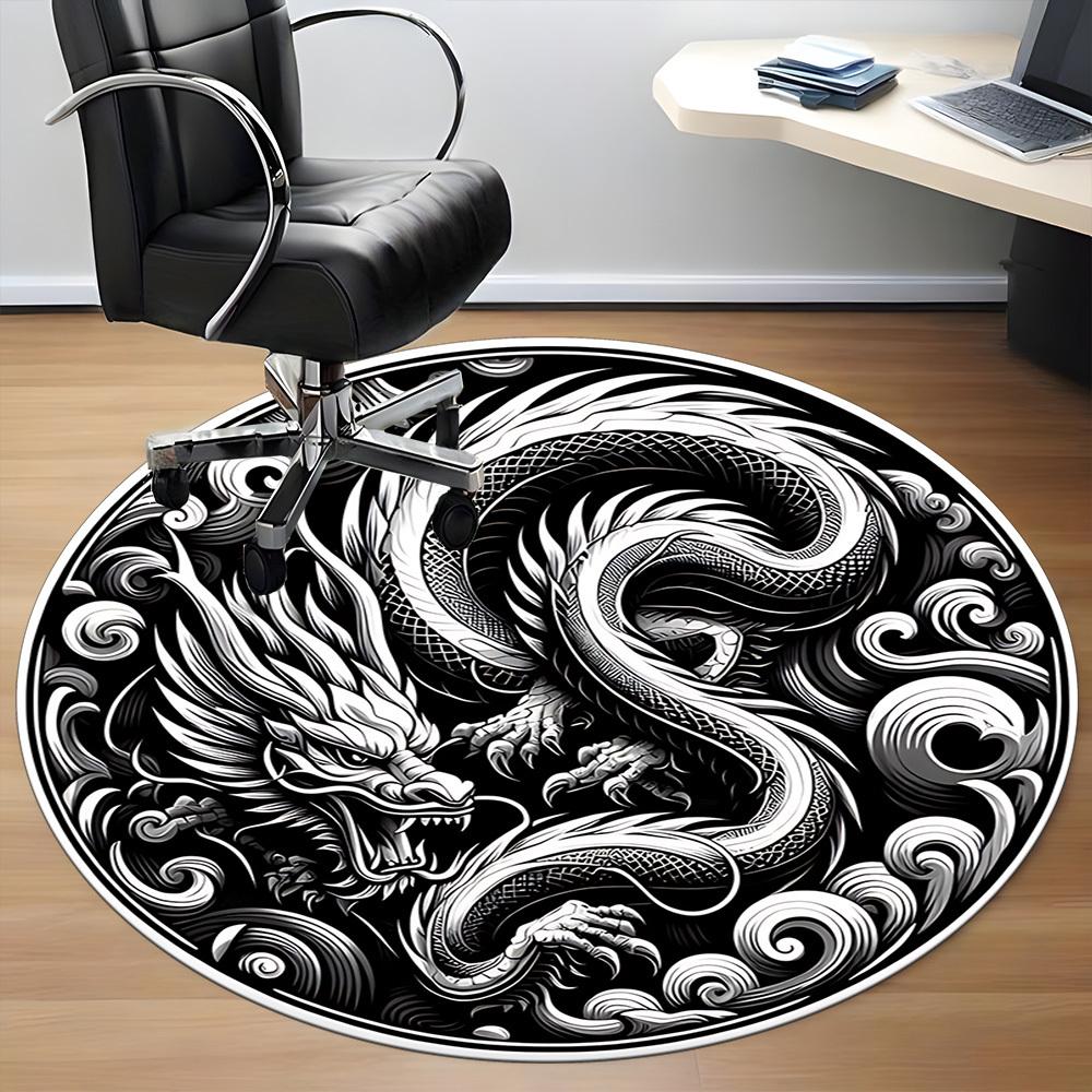1PC Dragon Yin Yang Office Round Rug, Non slip, Soft and Durable Office Rug for Interior Decoration, Perfect for Office