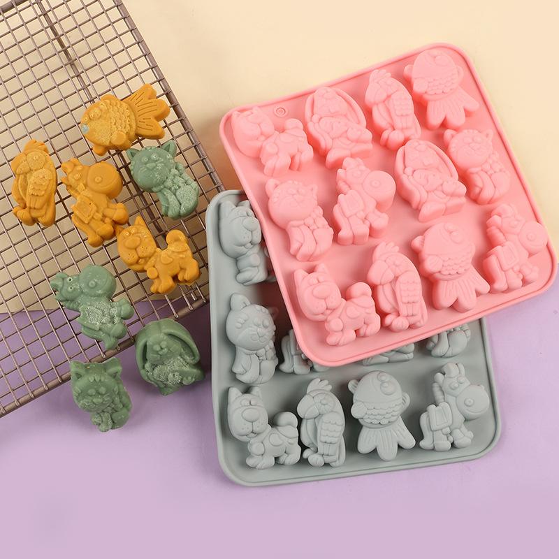 12 Cavity 6 Kinds Cartoon Animal Shaped Chocolate Silicone Molds Diy Handmade Dessert Pudding Jelly Cake Baking Molds