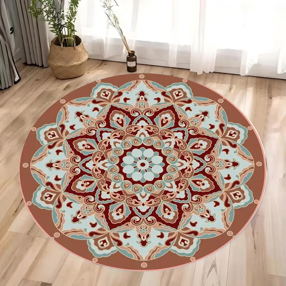 Traditional Mandala Carpet Mat Rug Ethnic Gold Pattern Vintage Ornate Warm Tones Modern Living Room Home Deco Soft Floor Mat