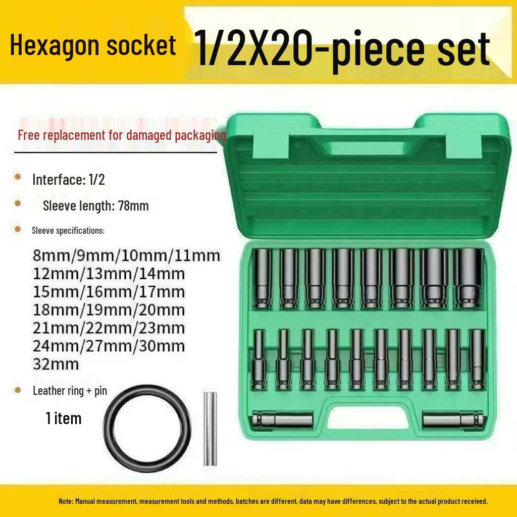 Electric Extended Hexagon Air Wrench Set, 8-32mm, 1/2 Socket
