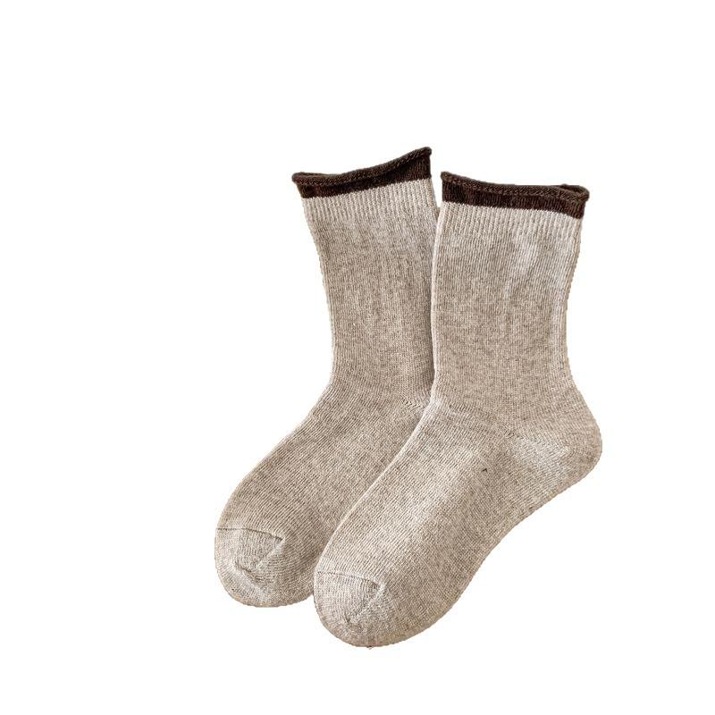 Lazy Wind~ Korean Curled Hem Contrasting Piles Of Socks Soft And Waxy Warm Wool Socks Are Easy To Wear For Versatile Socks For Women