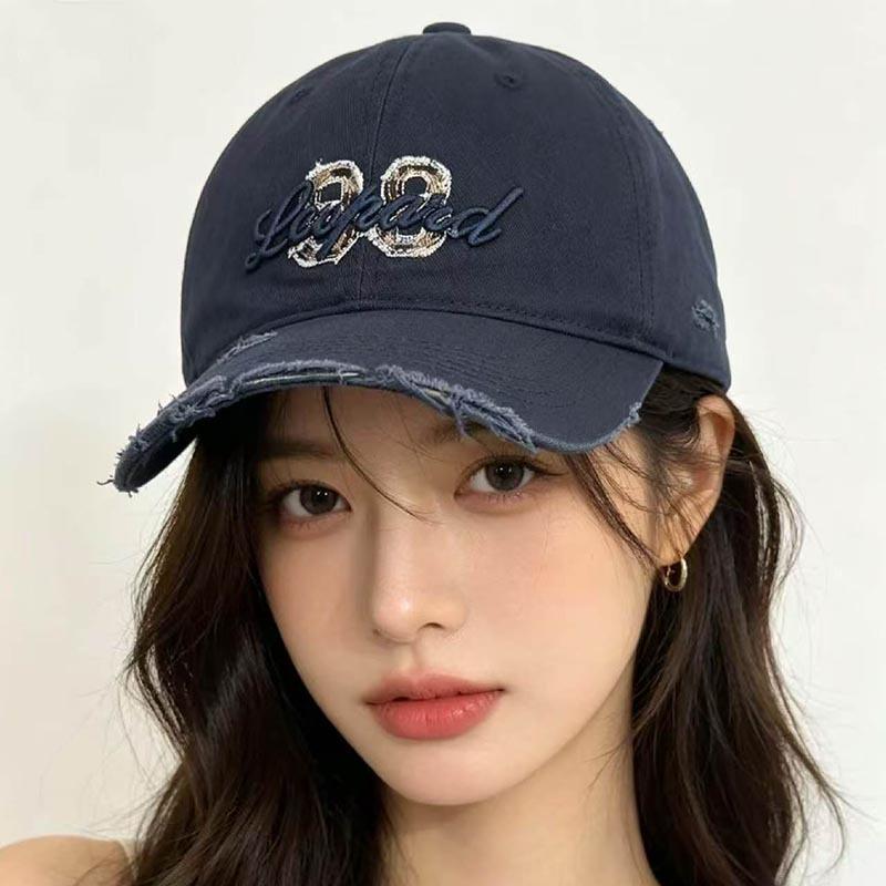 American retro embroidered baseball cap burr edge broken brim soft top cap leopard print men's and women's street versatile sun hat