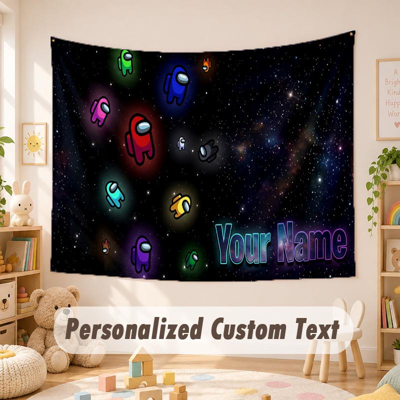 Custom Name Text Tapestry,Among Us Boho Wall Hanging, Decorative Backdrop Tapestry For Room