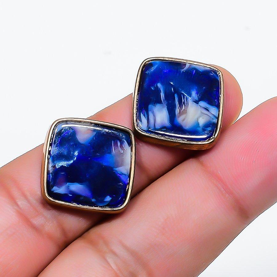 Natural Dichroic Glass Gemstone Brass Jewelry Earring 0.79 RE-249